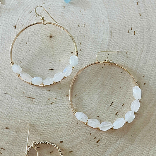 RAINBOW MOONSTONE HOOP EARRINGS