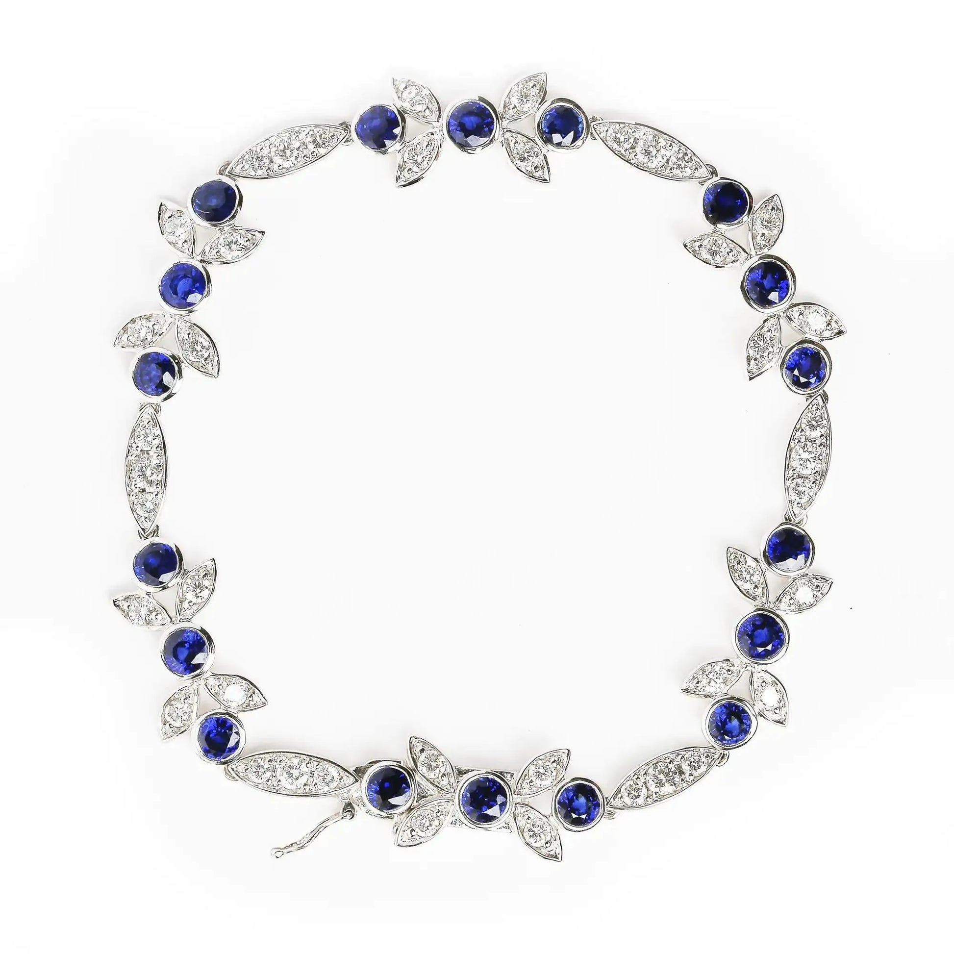 18K White Gold Sapphire & Diamond Floral Bracelet - G-H/SI1-SI2, 7" - Solstik