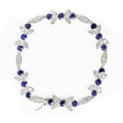 18K White Gold Sapphire & Diamond Floral Bracelet - G-H/SI1-SI2, 7" - Solstik