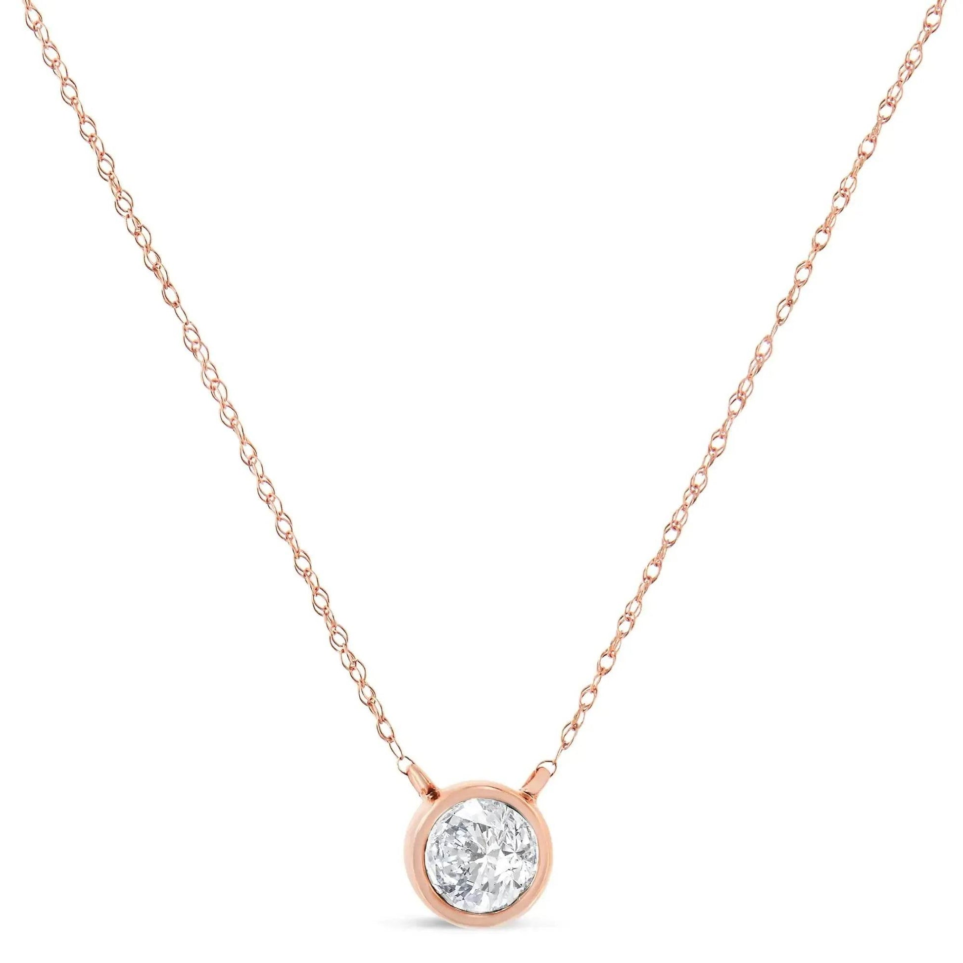 AGS 10K Gold Round Diamond Solitaire Pendant Necklace - Solstik