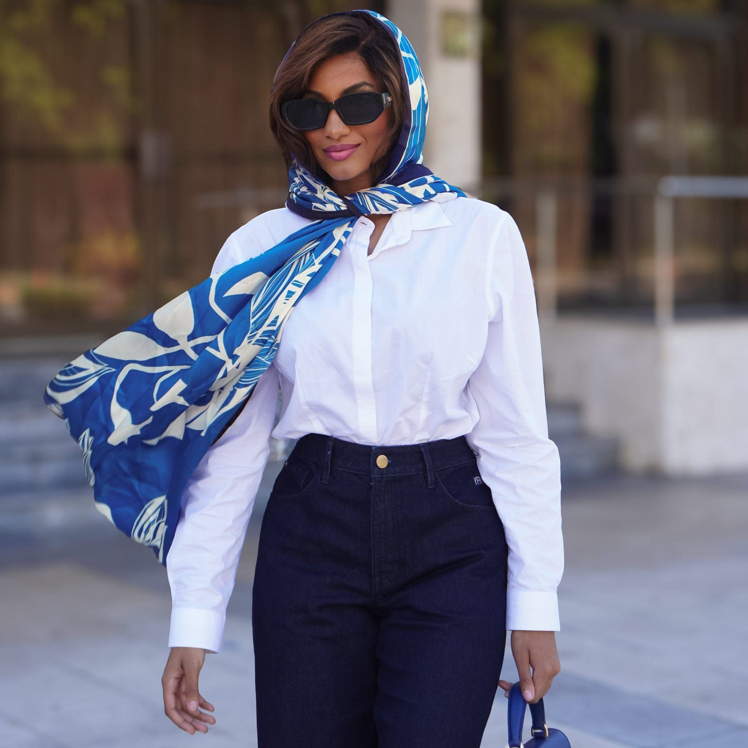 Cara - Silk Scarf Shawl - Blue - Solstik
