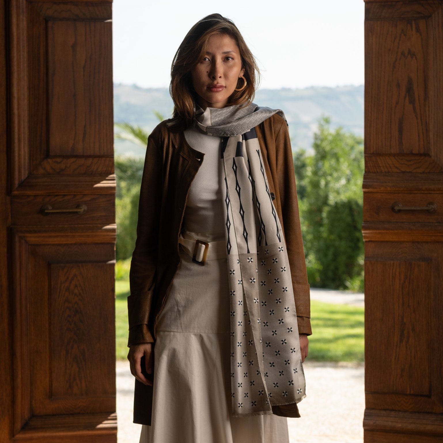 Atri - Long Silk Scarf - Sand - Solstik