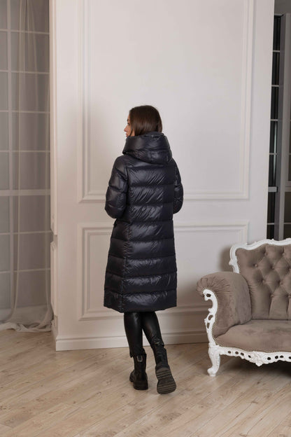 Genuine Silver Fox Fur Trim Down Fill Coat