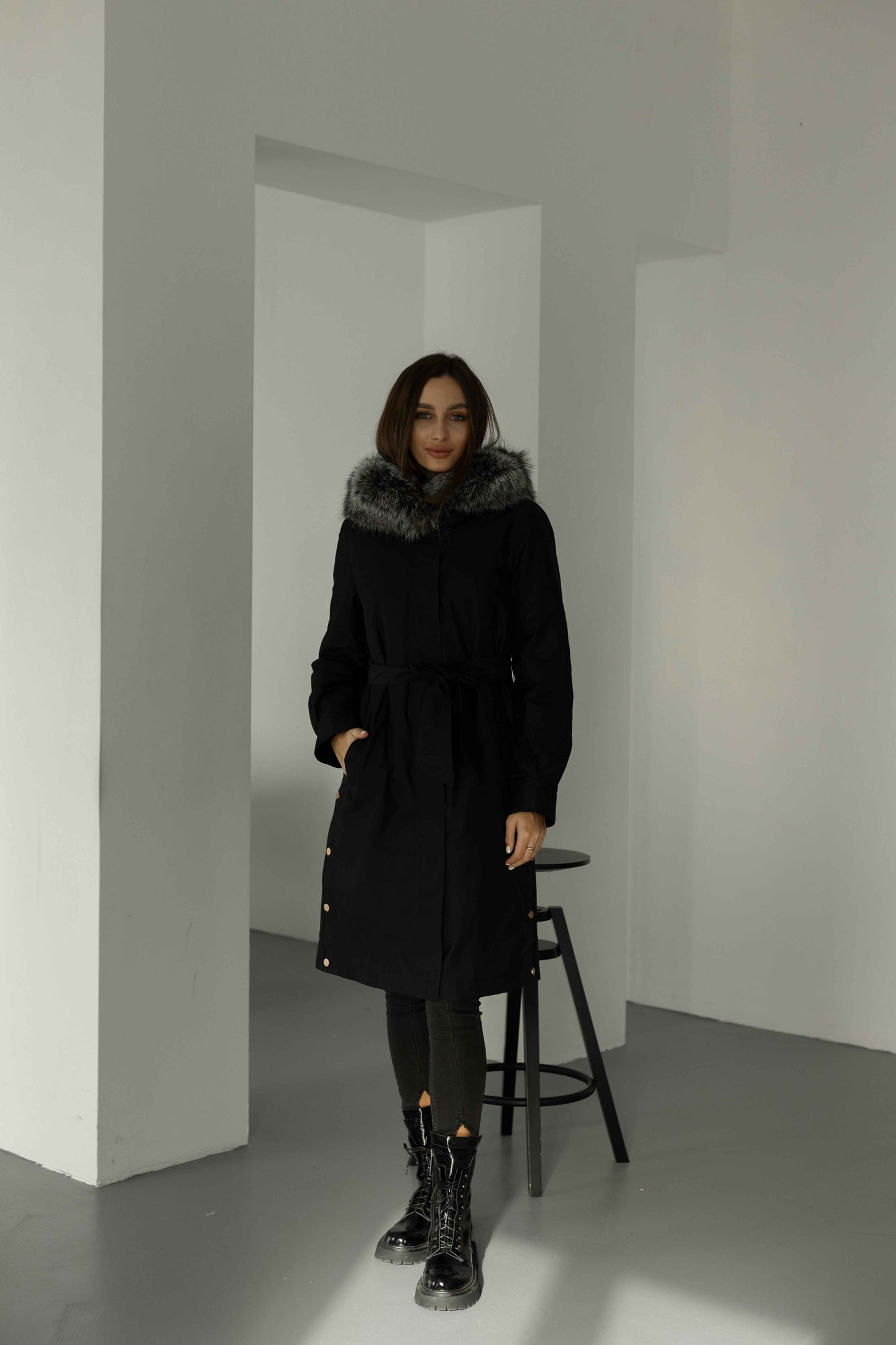 Genuine Silver Fox Fur Trim Rabbit Fur Insulated Parka
