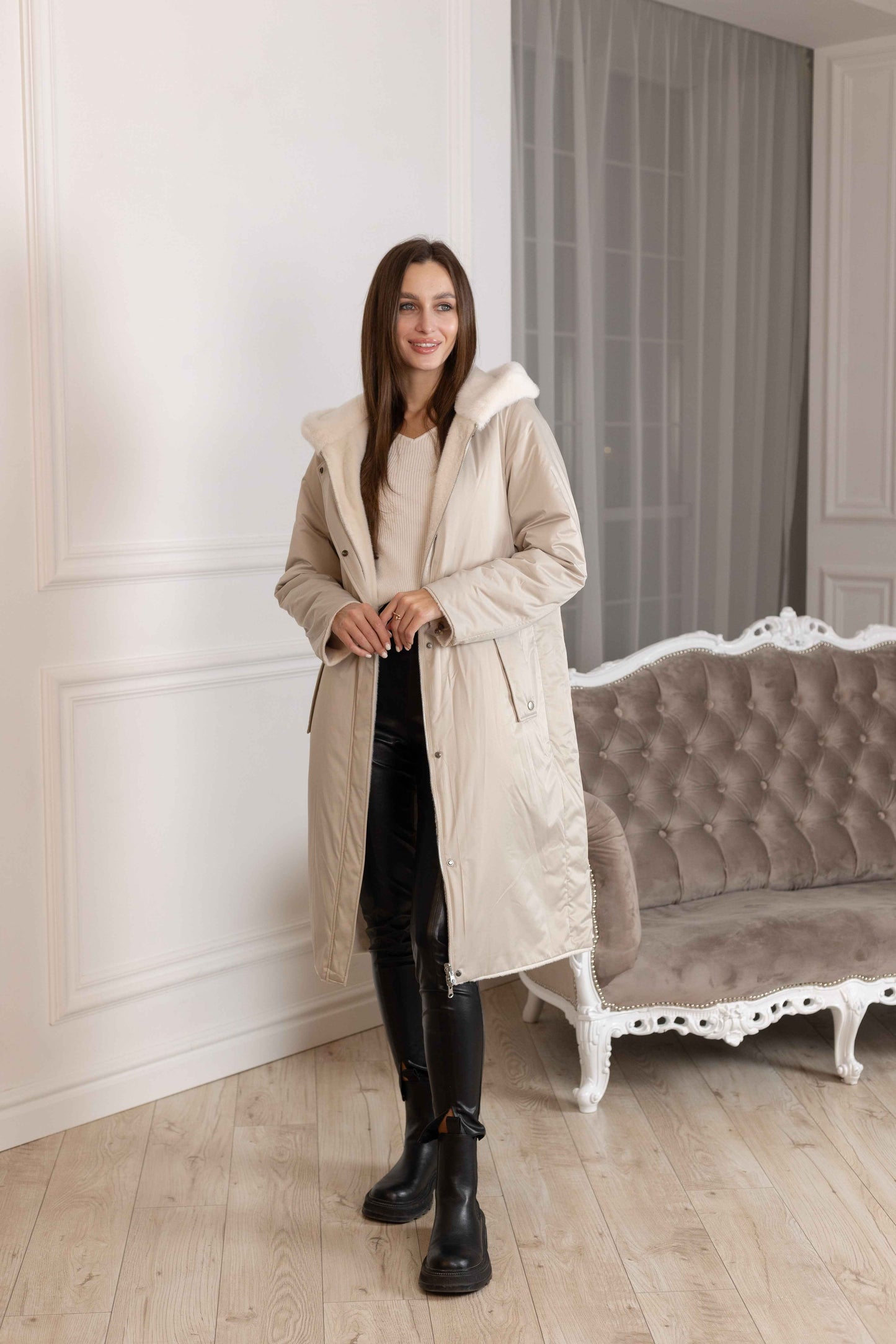 ⇆ Reversible Faux Alpaca Satin Hooded Coat