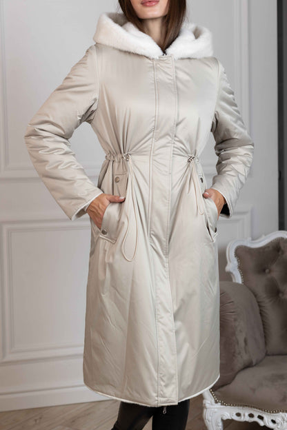 ⇆ Reversible Faux Alpaca Satin Hooded Coat