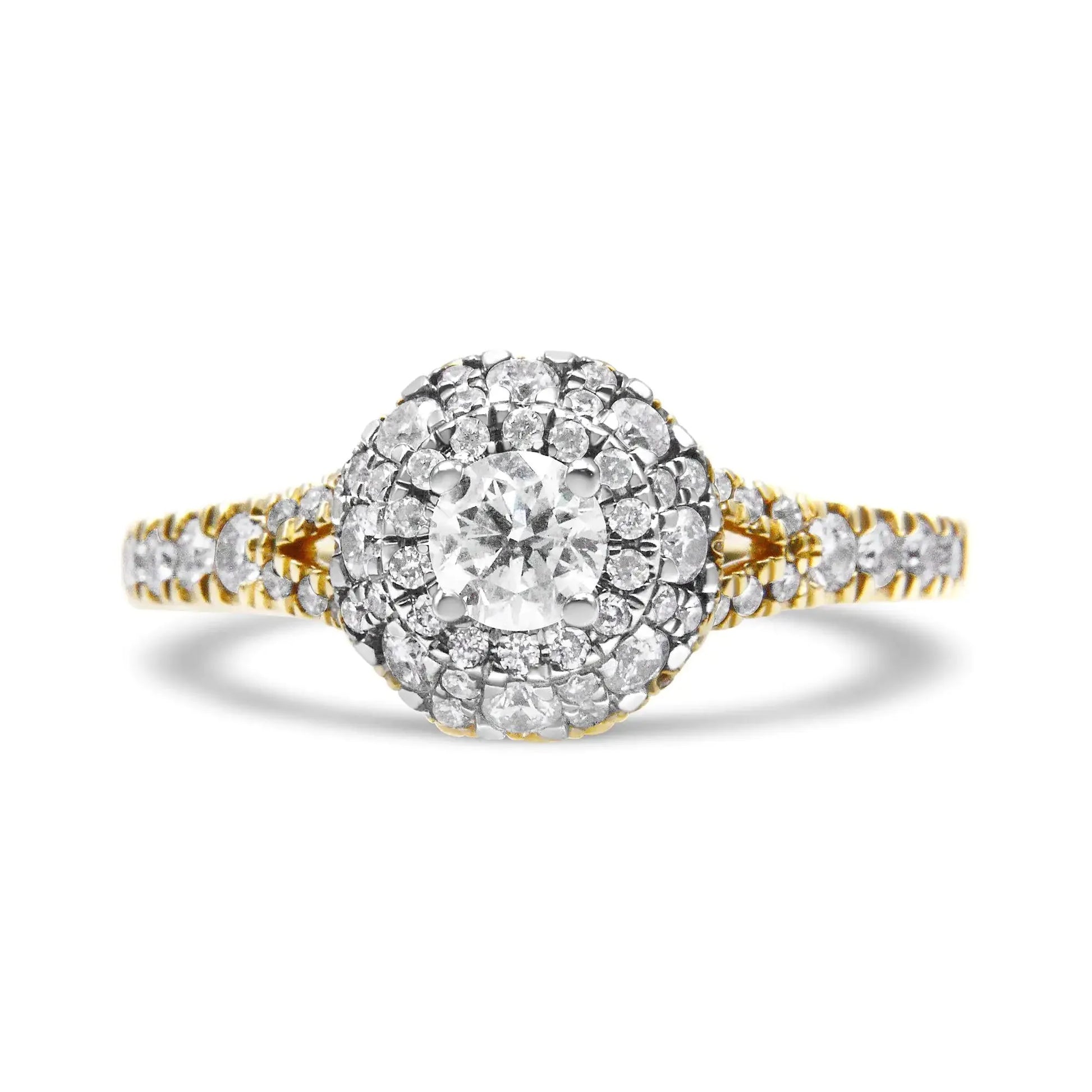 14K Dual Gold 1ct Diamond Halo Engagement Ring - Solstik