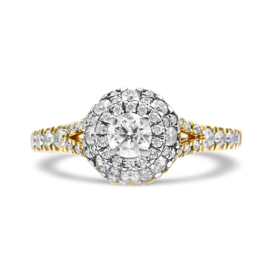 14K Dual Gold 1ct Diamond Halo Engagement Ring - Solstik