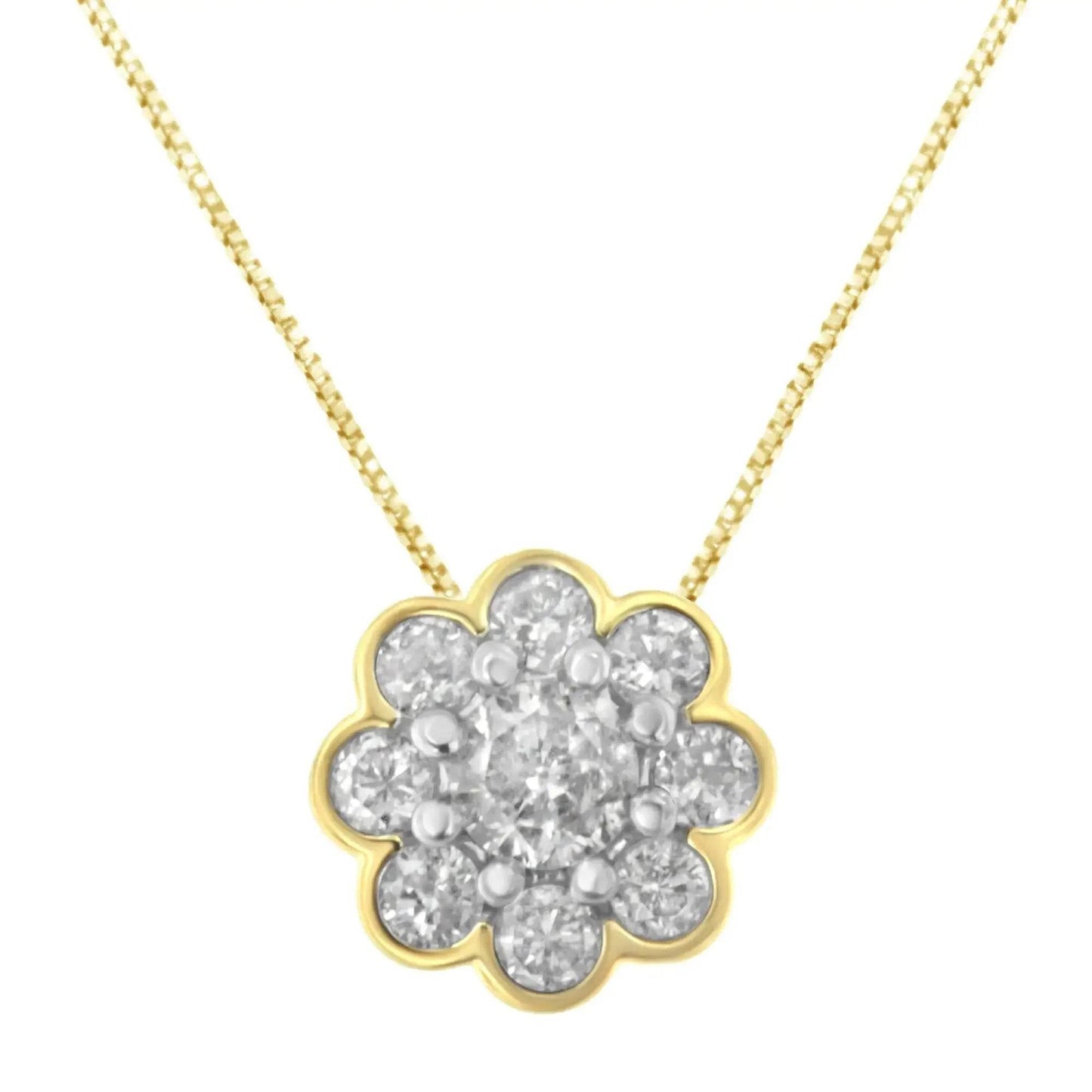 10K Yellow Gold Plated Silver Diamond Cluster Pendant - Solstik