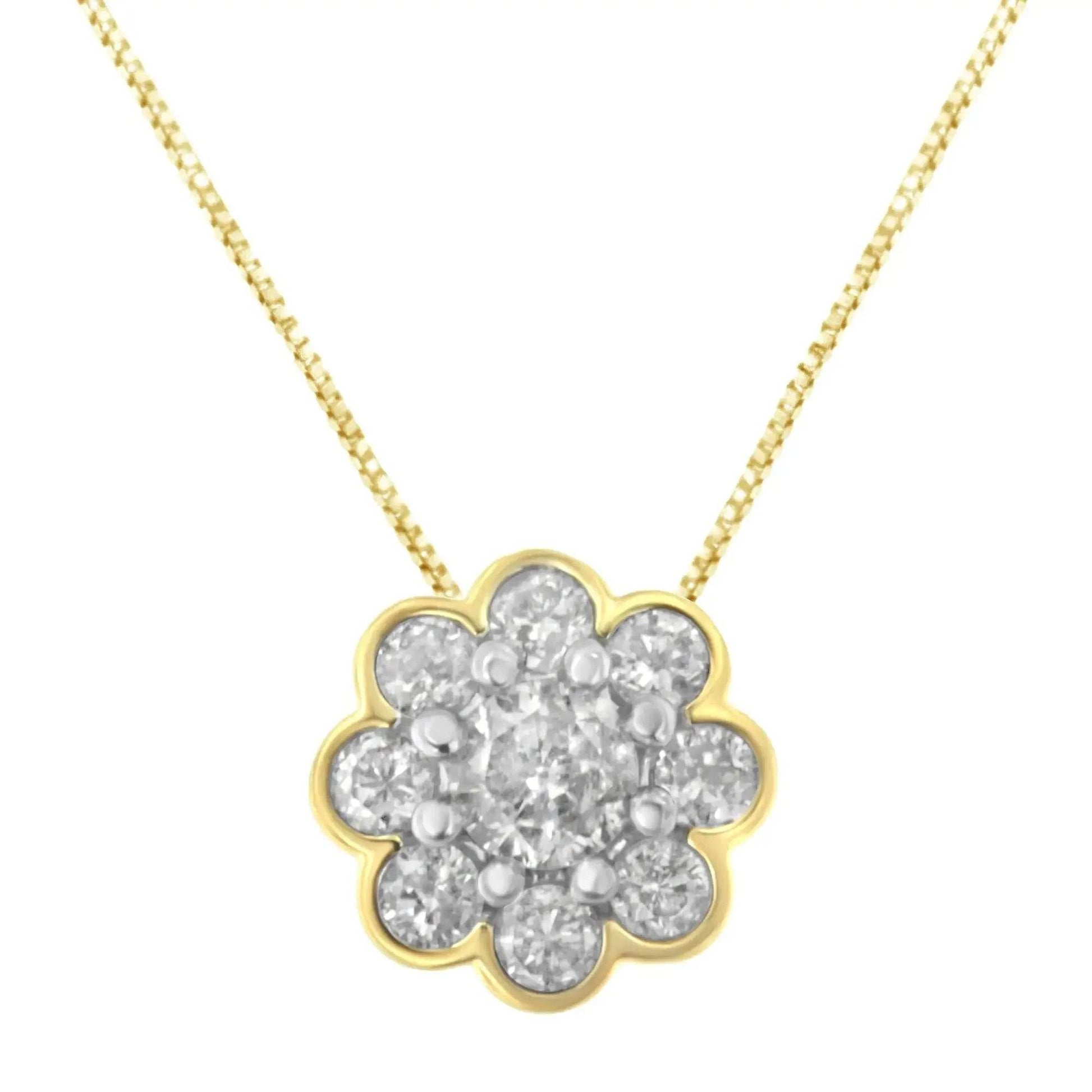 10K Yellow Gold Plated Silver Diamond Cluster Pendant - Solstik