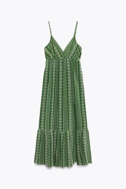 Rose V-Neck Embroidered Midi - Solstik #