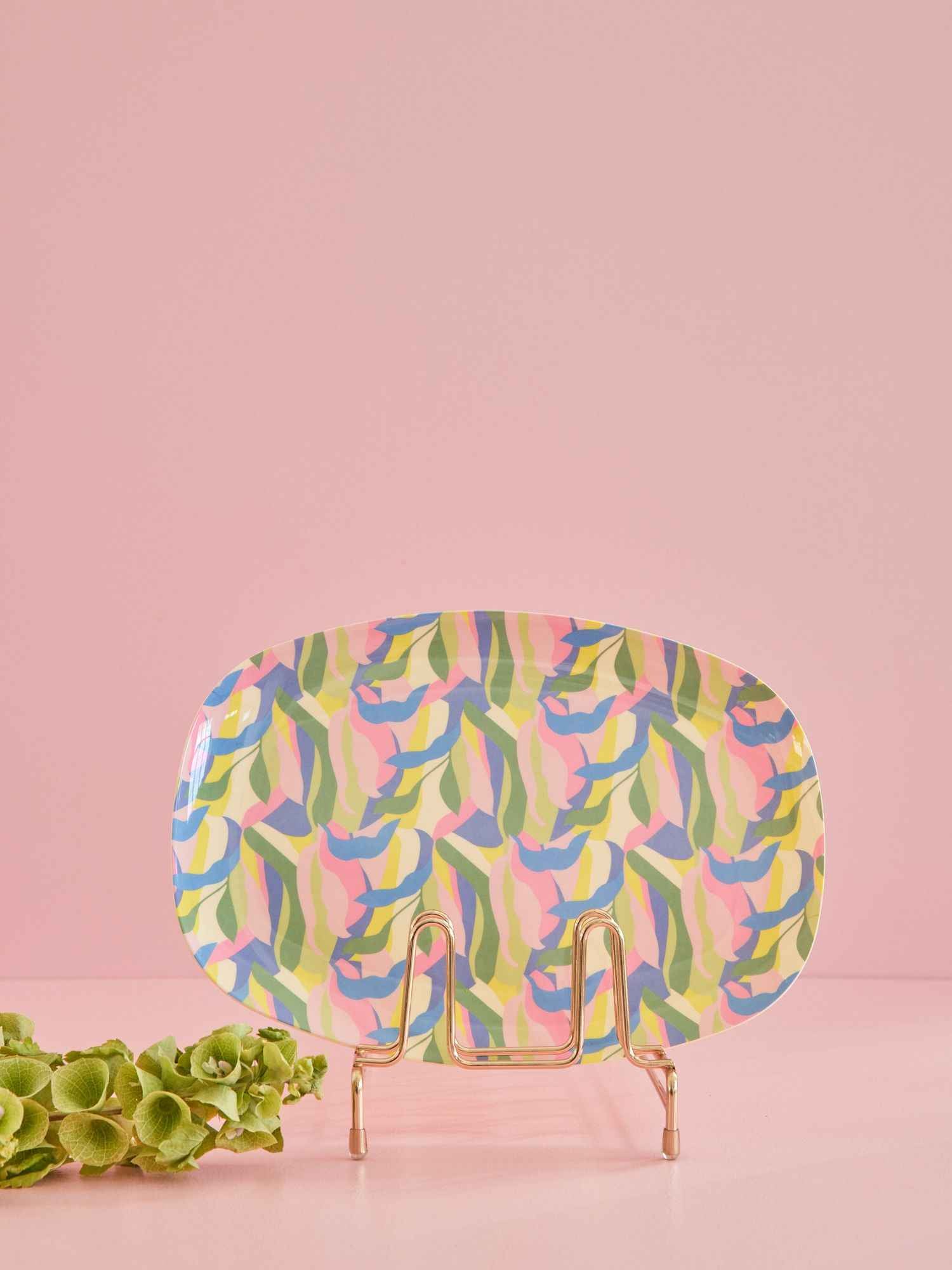 Medium Melamine Rectangular Plate - Blue - Jungle Fever Print
