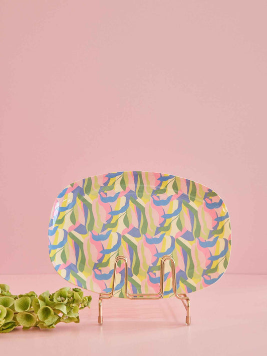 Medium Melamine Rectangular Plate - Blue - Jungle Fever Print