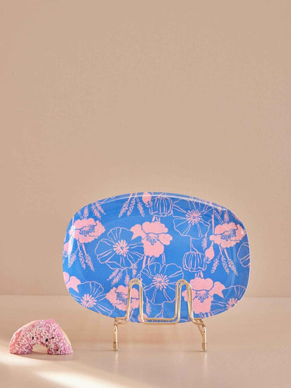 Medium Melamine Rectangular Plate - Blue - Poppies Love Print