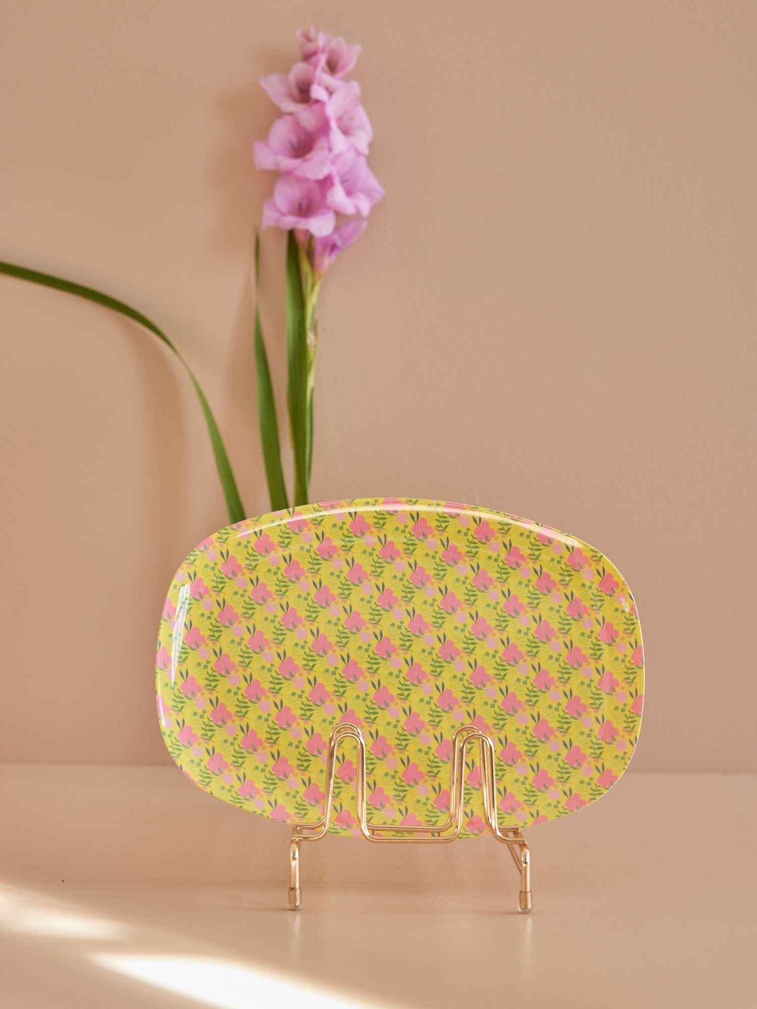 Medium Melamine Rectangular Plate - Yellow - Sunny Days Print