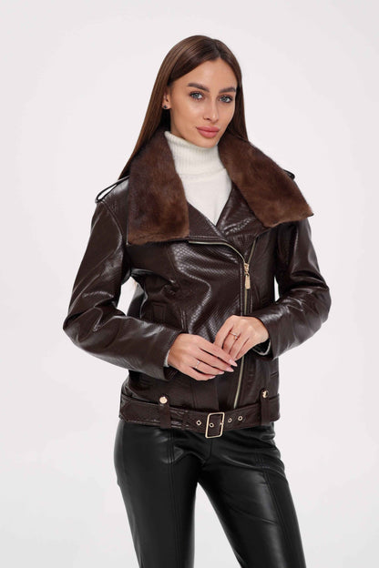Genuine Mink Fur Embossed Leather Jacket