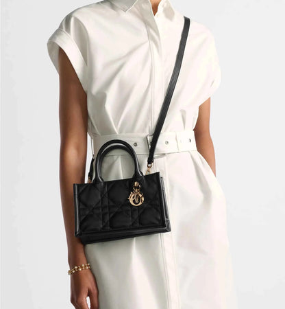 Mini Book Tote Black Macrocannage Calfskin