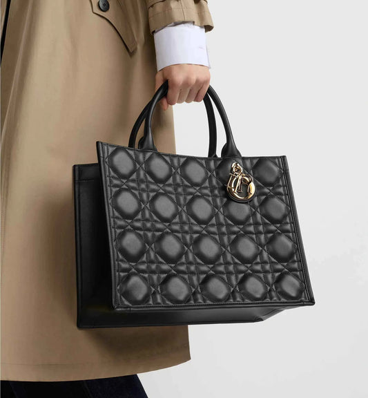 Medium Dior Book Tote Black Macrocannage Calfskin