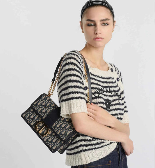 30 Montaigne Chain Bag Blue Dior Oblique Jacquard