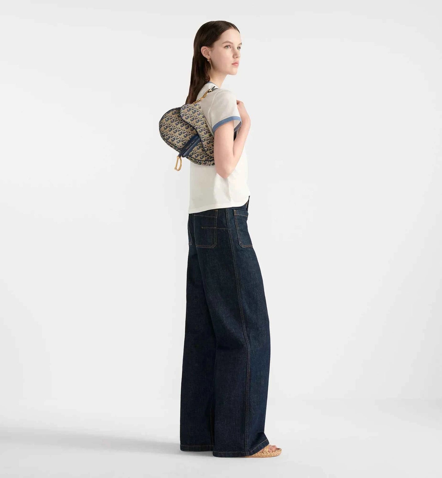 Blue Oblique Chambray Saddle Bag with Strap