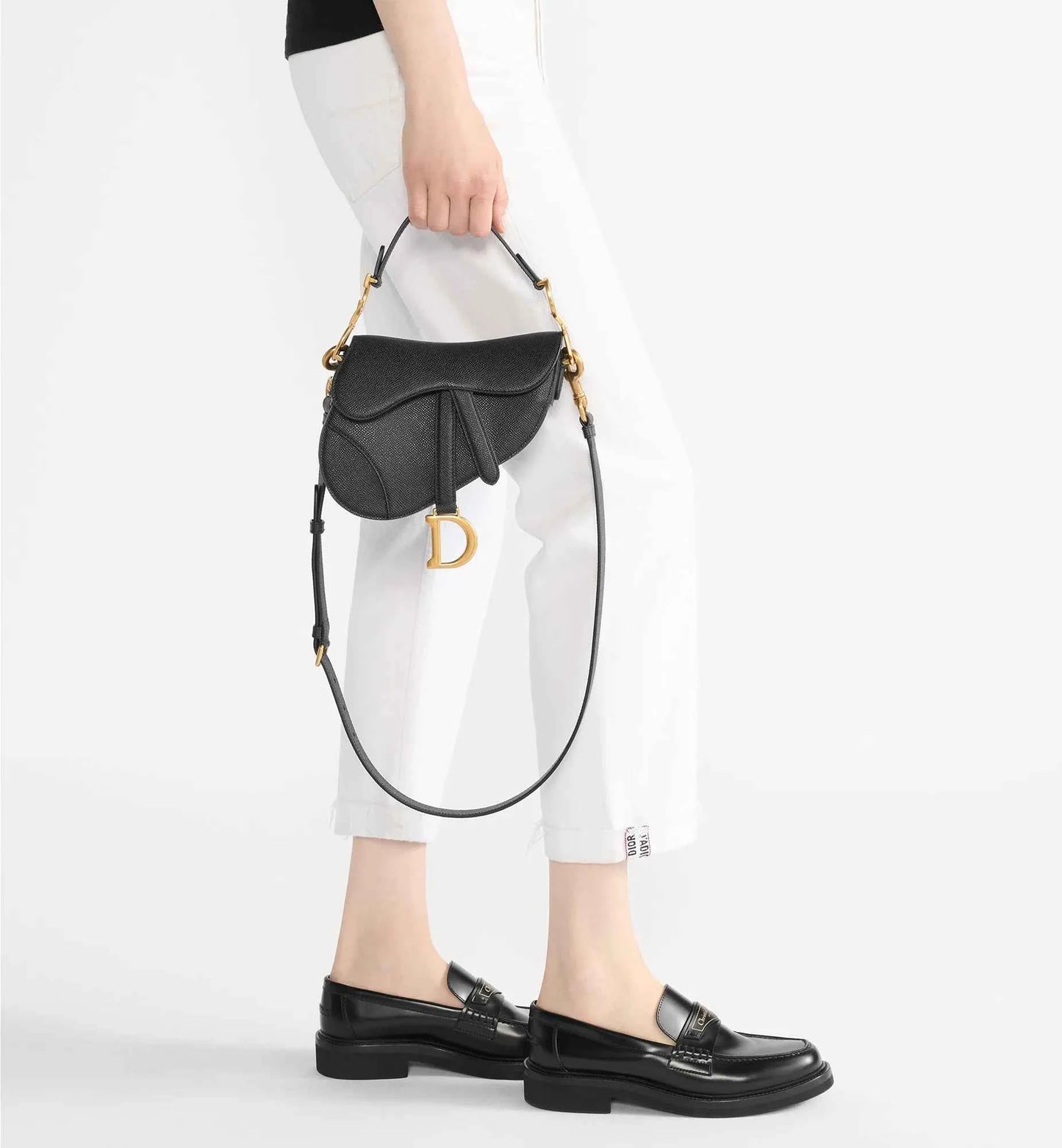 Mini Saddle Bag with Strap Black Grained Calfskin
