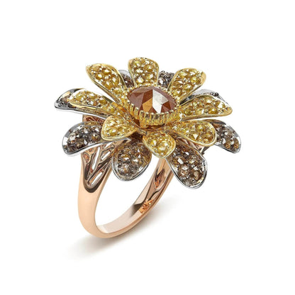 14K Tri-Tone Diamond Floral Cocktail Ring - Size 7 - Solstik