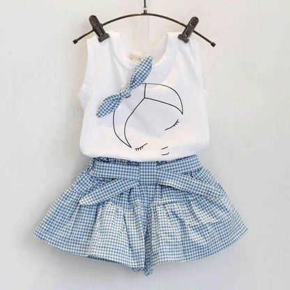 2024 Bow-Tee & Plaid Skirt Set for Girls - Solstik