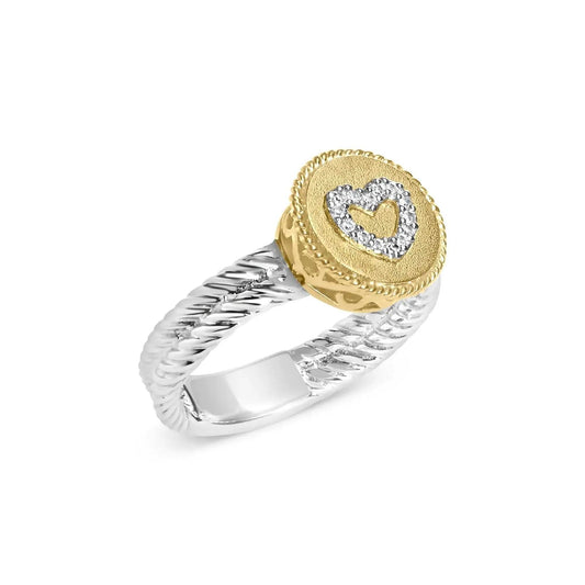18K Yellow Gold Heart Diamond Sterling Silver Ring - Solstik