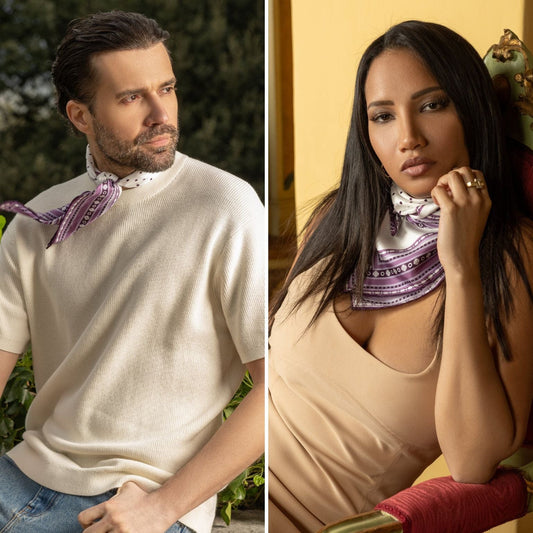Verona - Silk Neckerchief - White & Lilac - Solstik
