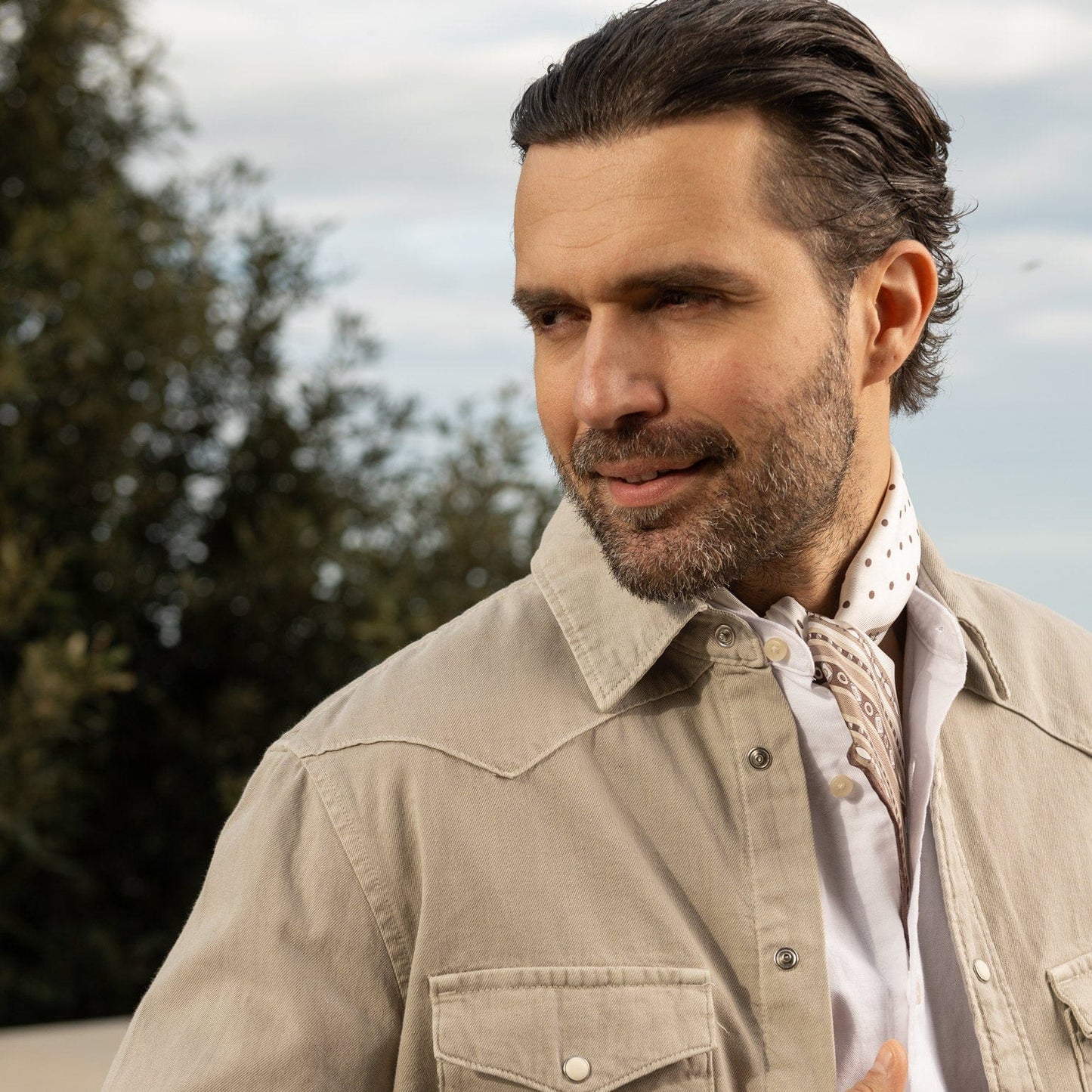 Verona - Silk Neckerchief - White & Sand - Solstik