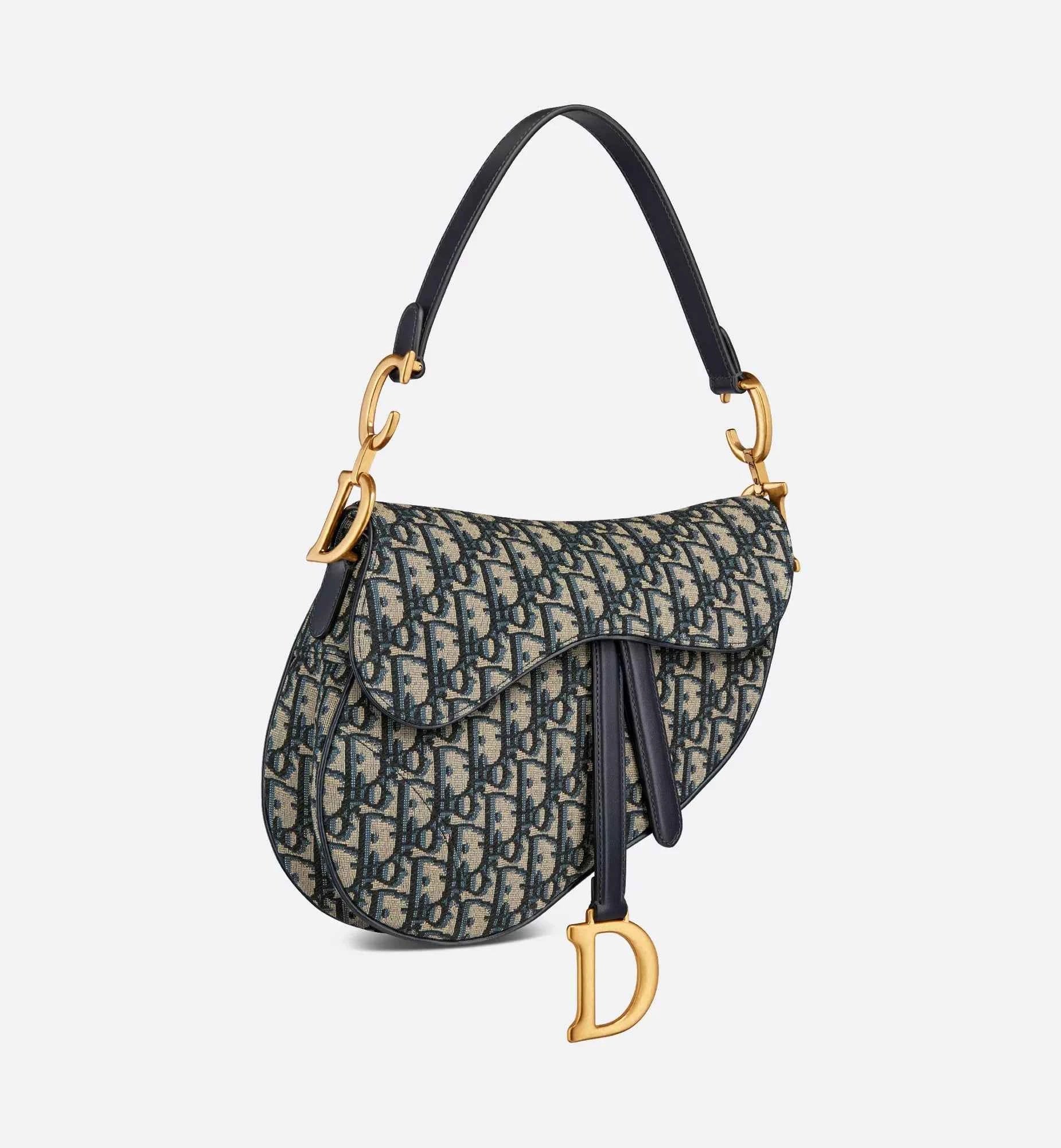 Saddle Bag with Strap Blue Oblique Jacquard
