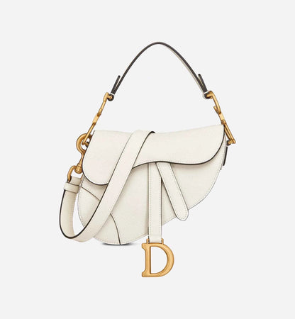 Mini Saddle Bag with Strap Latte Grained Calfskin