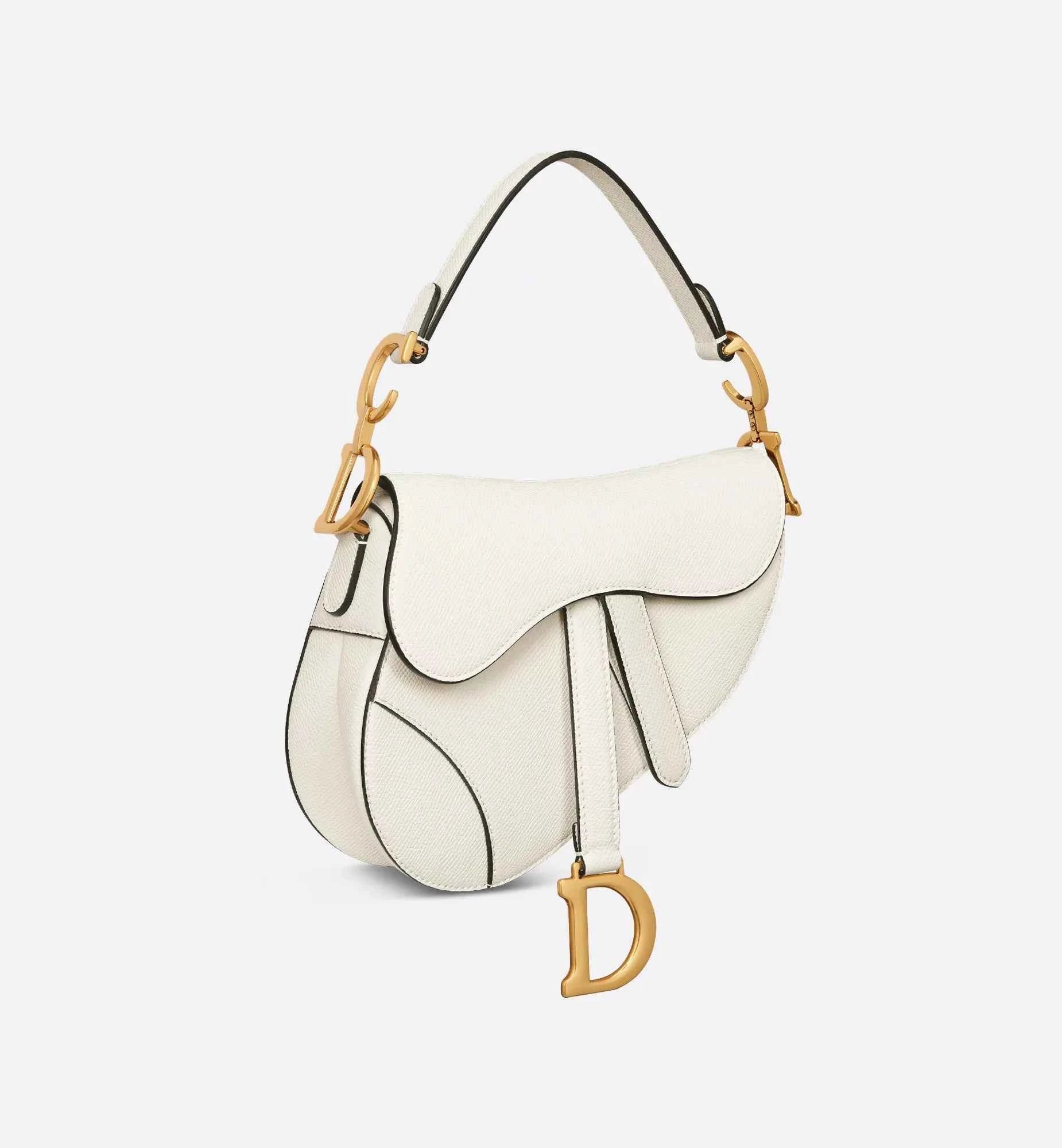 Mini Saddle Bag with Strap Latte Grained Calfskin