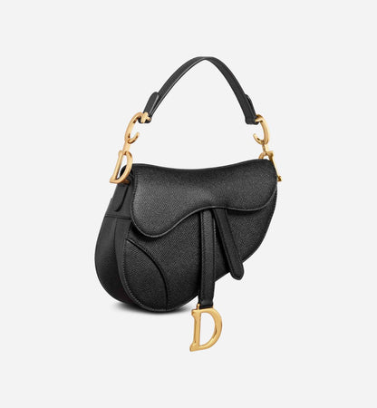 Mini Saddle Bag with Strap Black Grained Calfskin