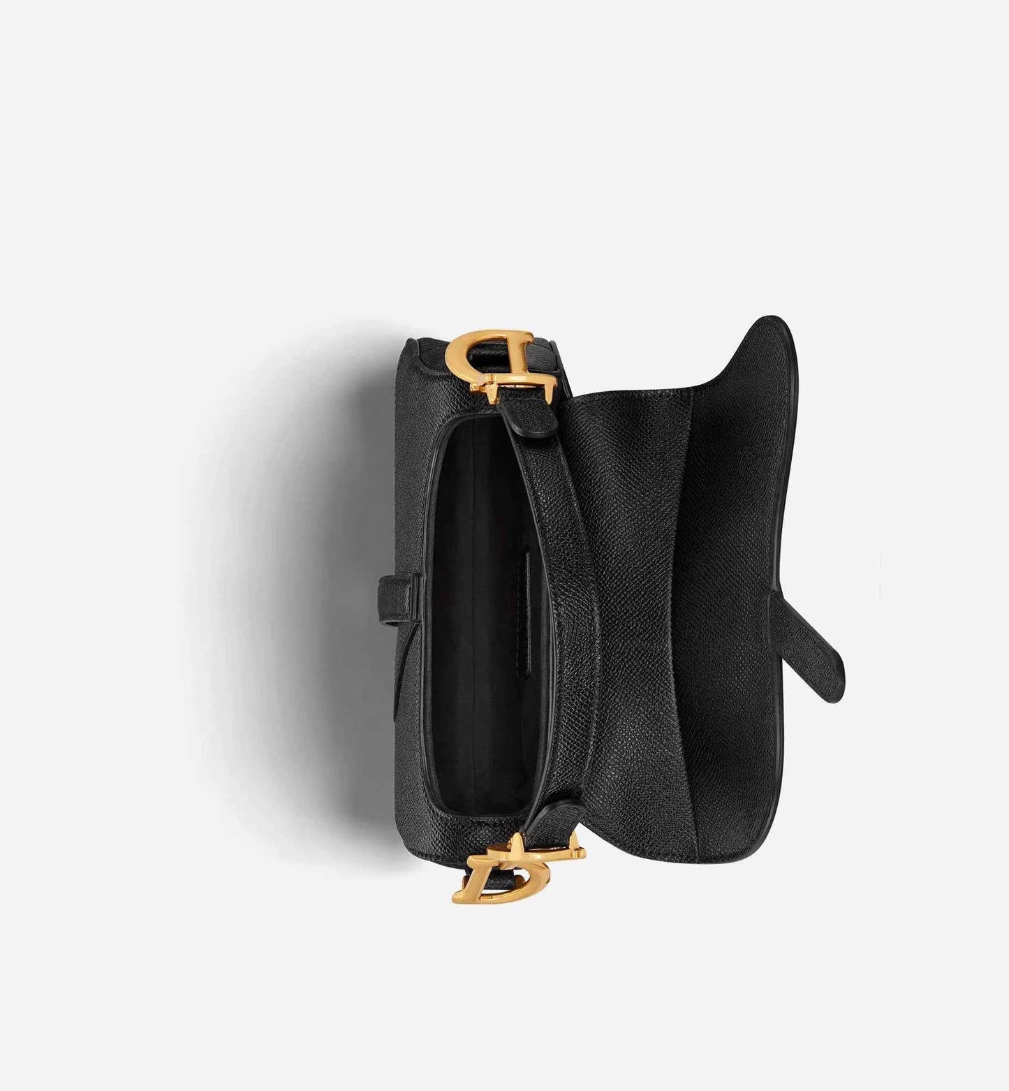 Mini Saddle Bag with Strap Black Grained Calfskin