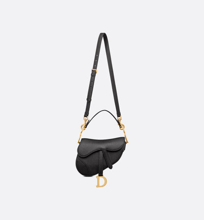 Mini Saddle Bag with Strap Black Grained Calfskin