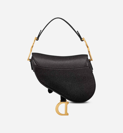 Mini Saddle Bag with Strap Black Grained Calfskin