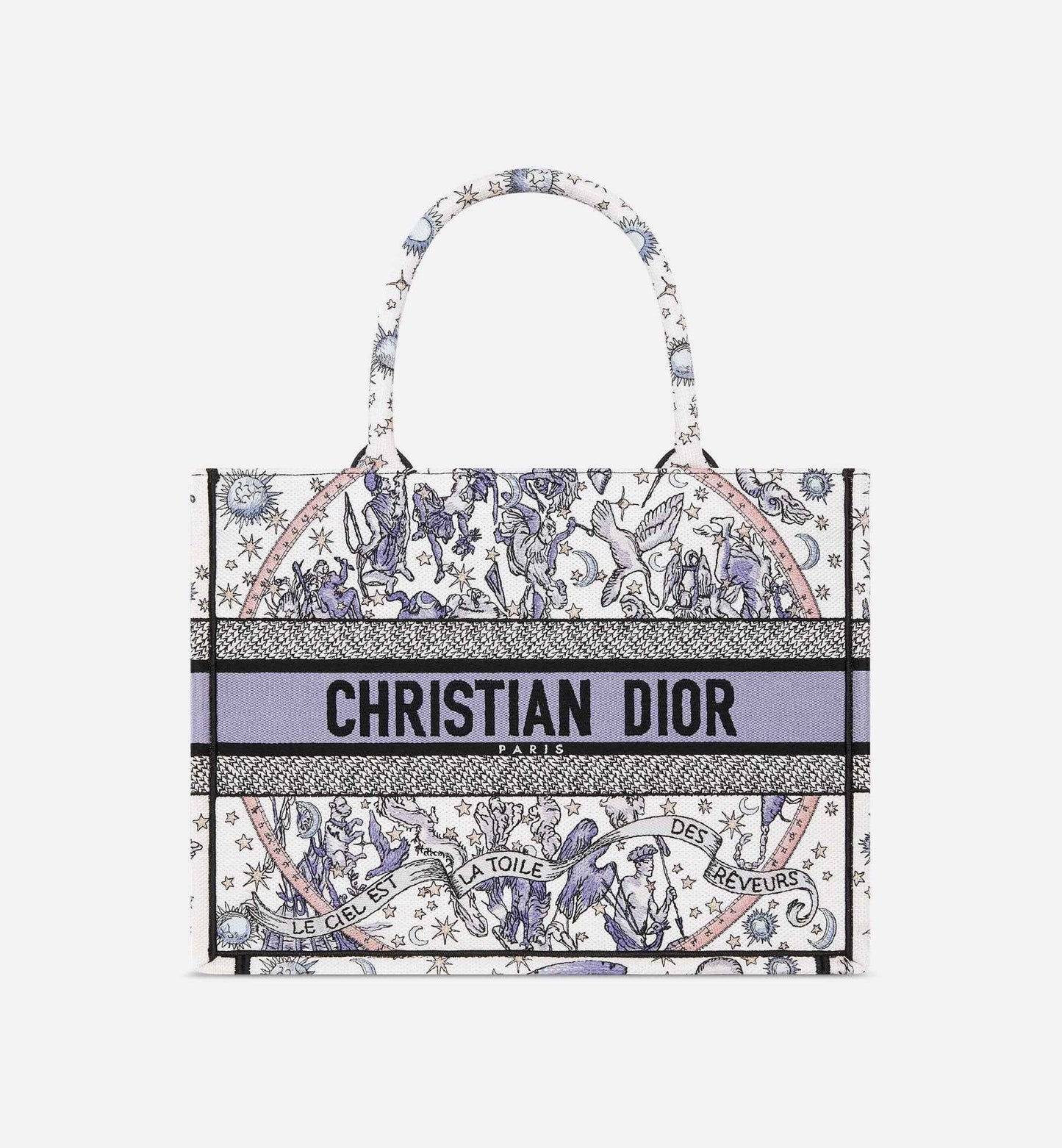 Lucky Medium Book Tote White and Blue Dior Night of Dreams Embroidery