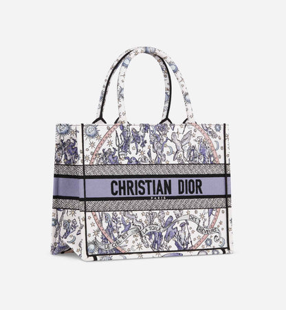 Lucky Medium Book Tote White and Blue Dior Night of Dreams Embroidery