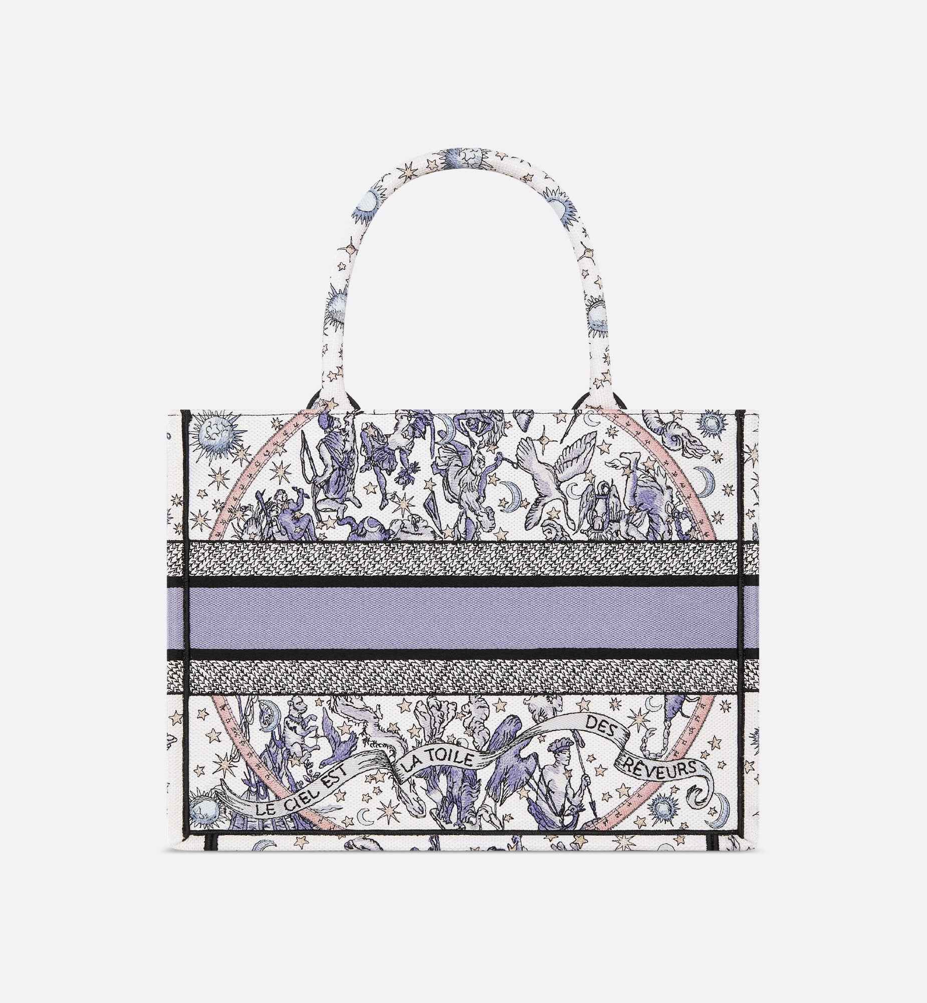 Lucky Medium Book Tote White and Blue Dior Night of Dreams Embroidery