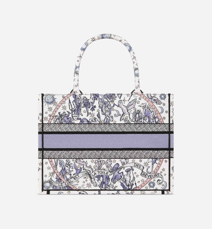 Lucky Medium Book Tote White and Blue Dior Night of Dreams Embroidery