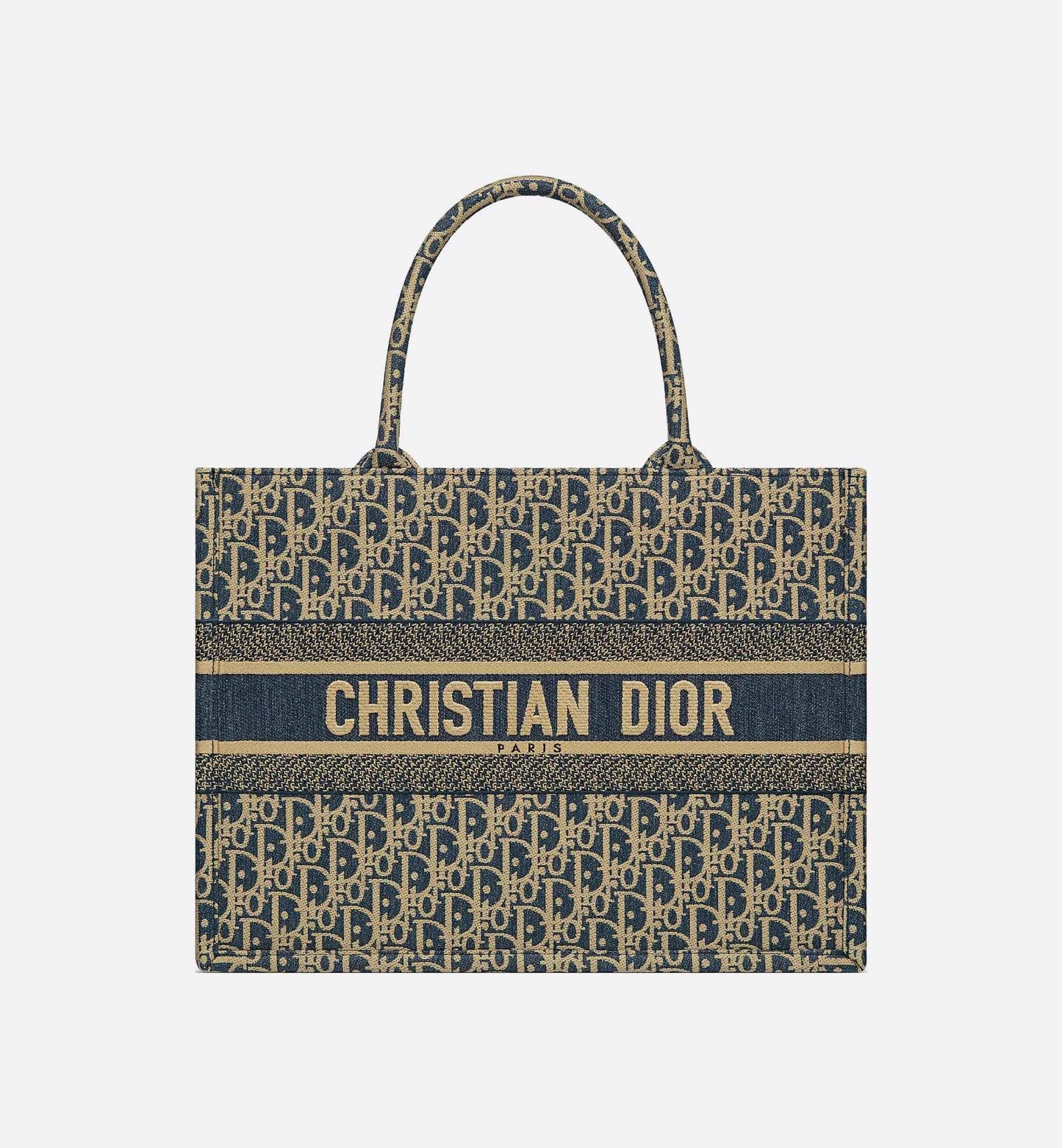 Medium Book Tote Blue Dior Oblique Chambray Embroidery