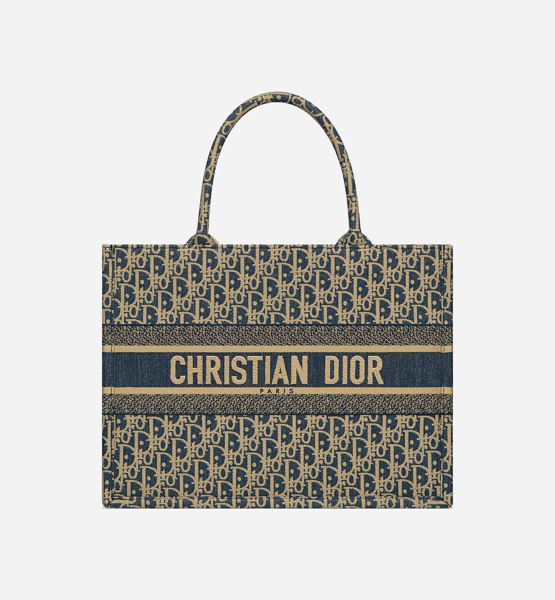 Medium Book Tote Blue Dior Oblique Chambray Embroidery