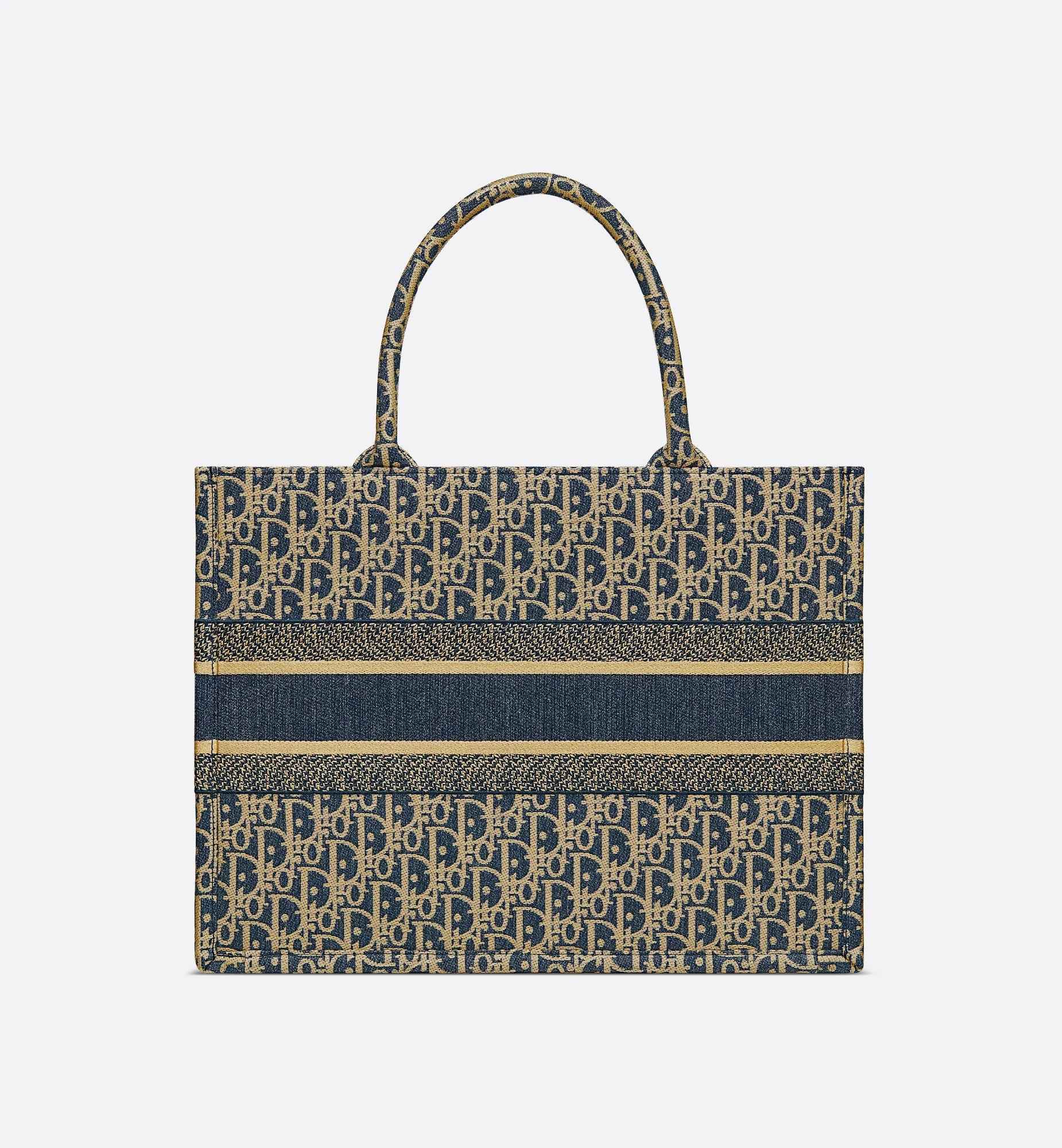Medium Book Tote Blue Dior Oblique Chambray Embroidery