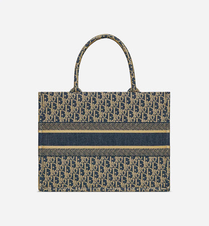 Medium Book Tote Blue Dior Oblique Chambray Embroidery
