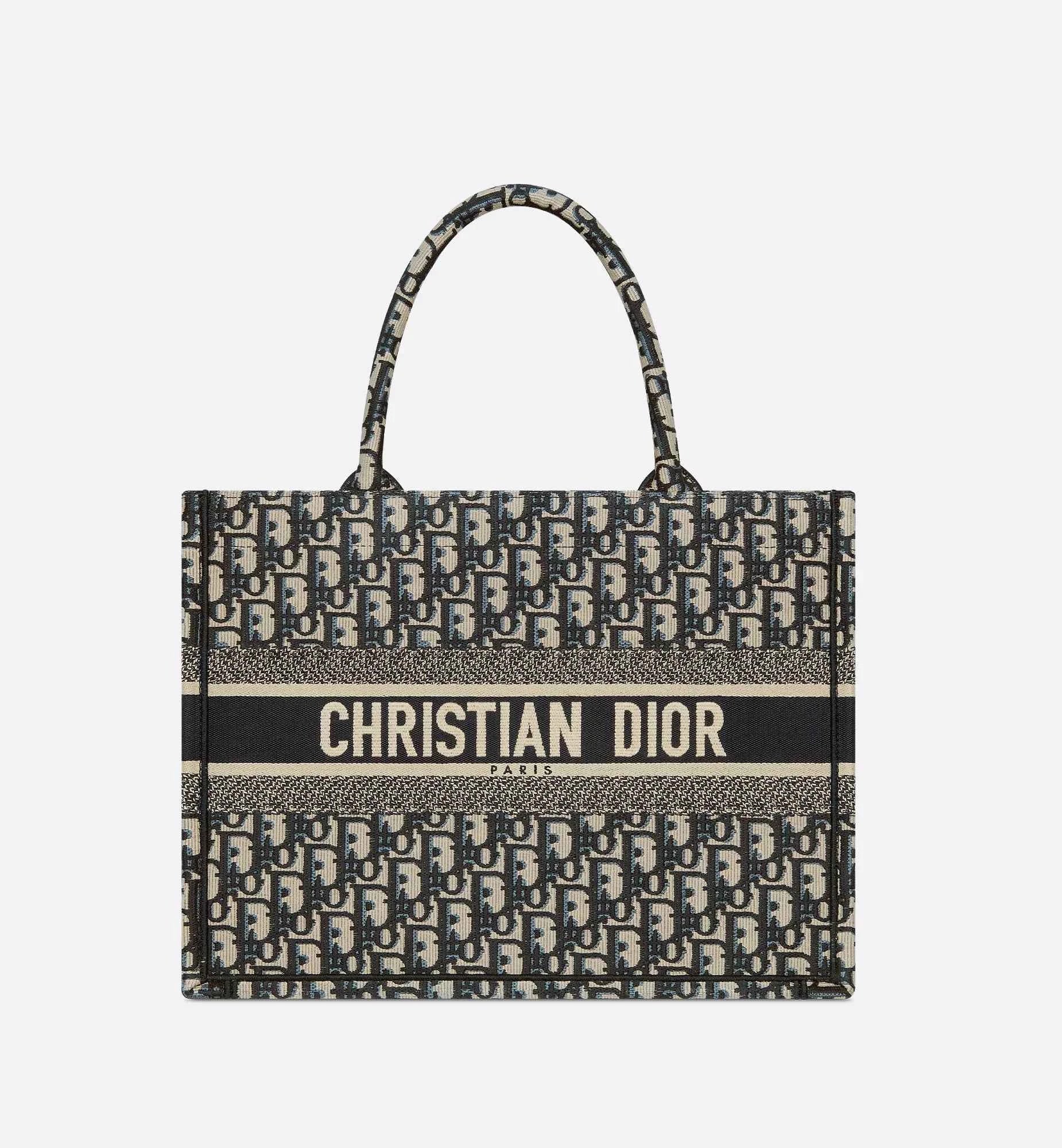 Medium Book Tote Blue Dior Oblique Chambray Embroidery