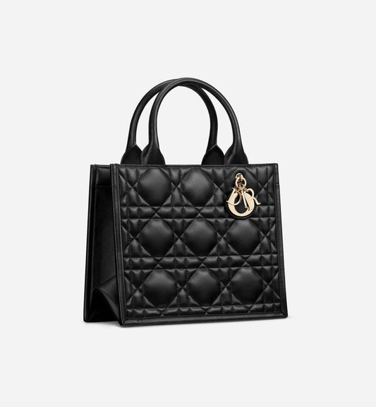 Small Dior Book Tote Black Macrocannage Calfskin