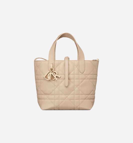 Small Dior Toujours Vertical Tote Bag Powder Beige Macrocannage Calfskin