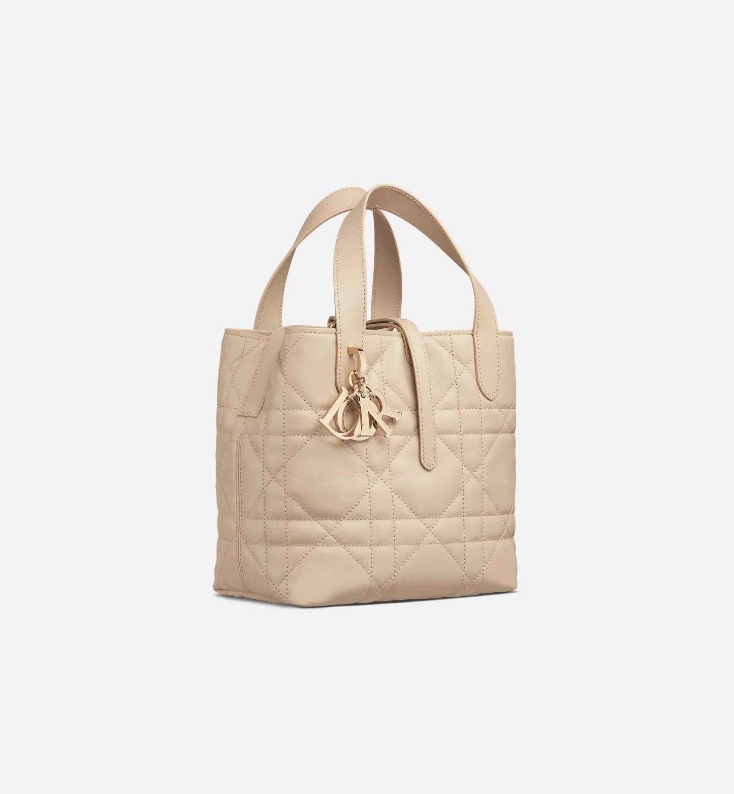 Small Dior Toujours Vertical Tote Bag Powder Beige Macrocannage Calfskin