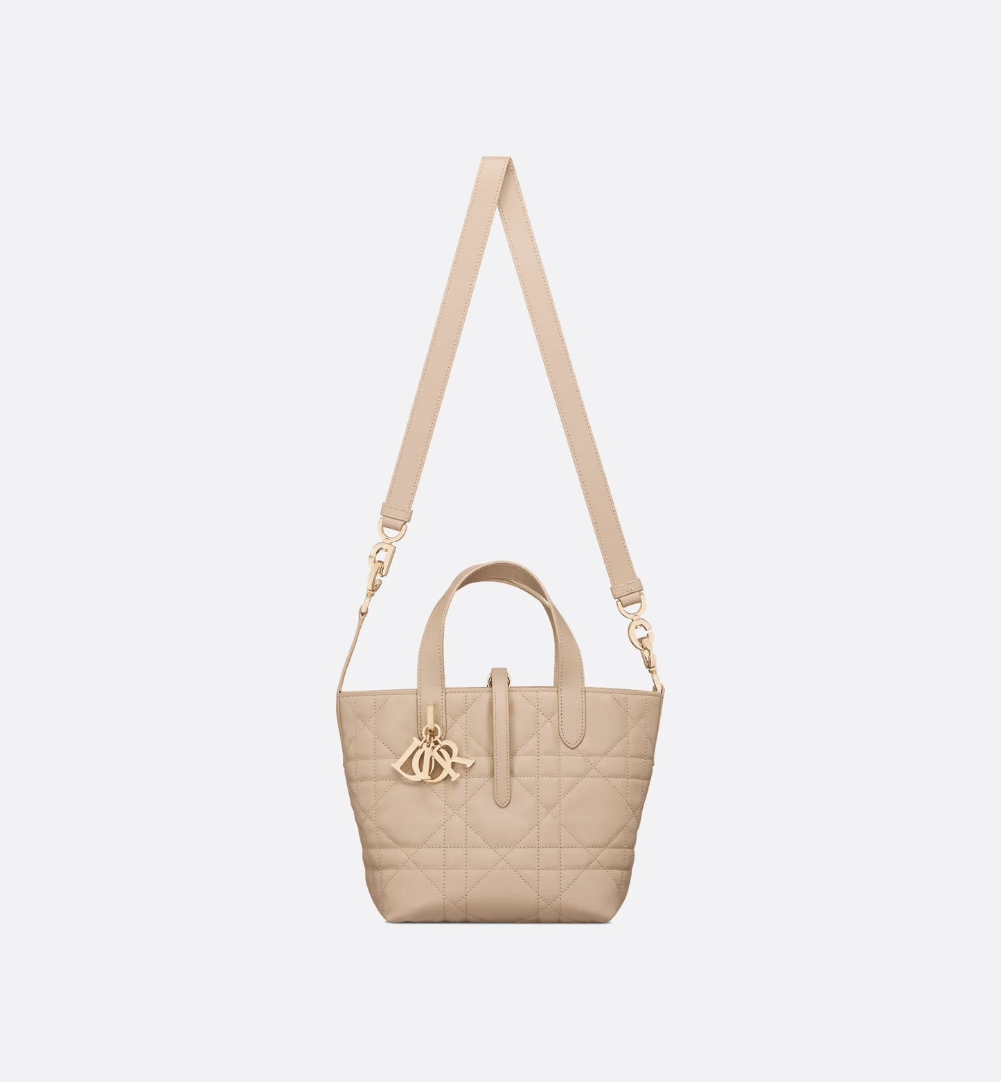 Small Dior Toujours Vertical Tote Bag Powder Beige Macrocannage Calfskin